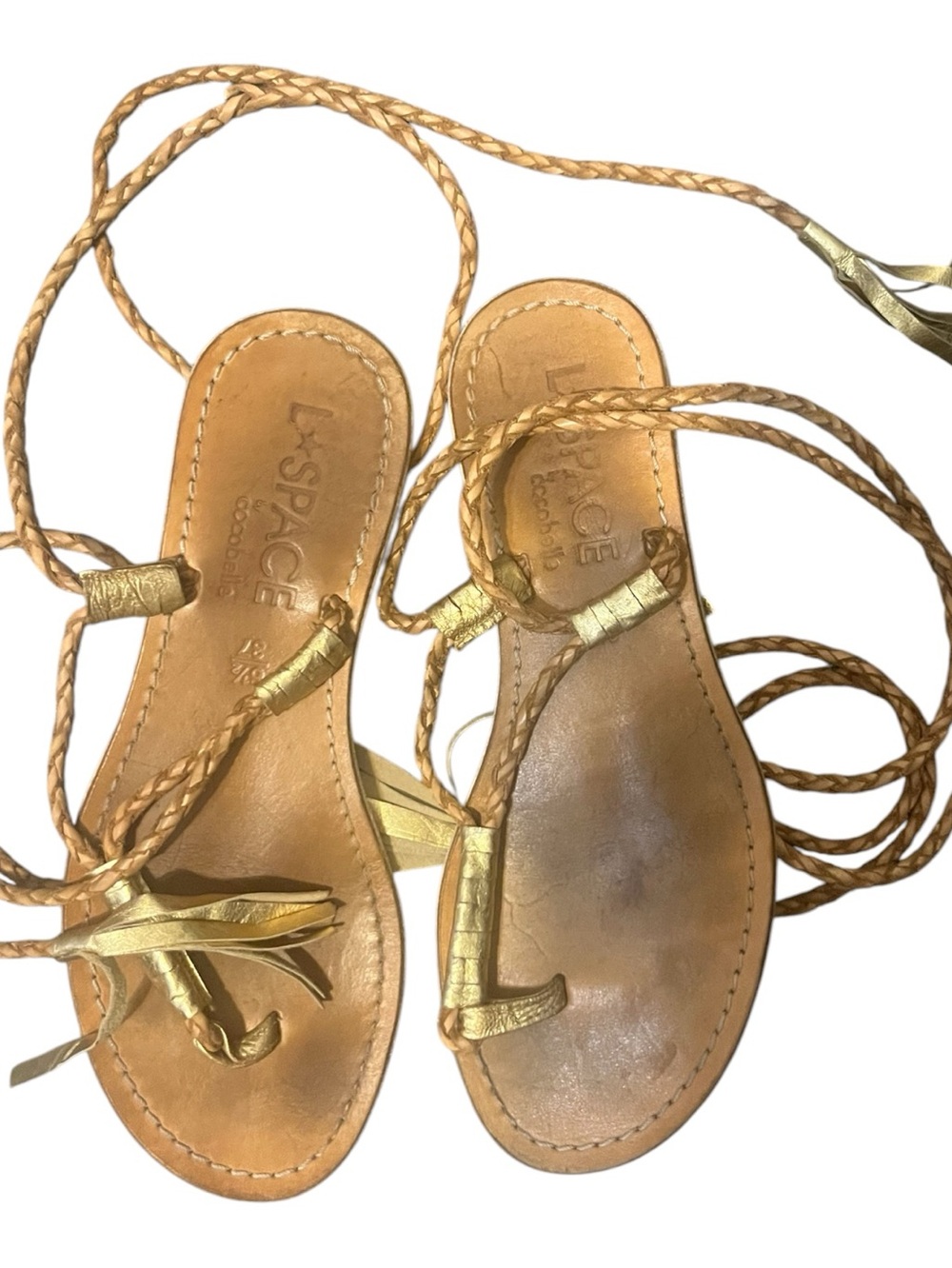 l*space Metallic Gold Braided Lace-Up Sandals